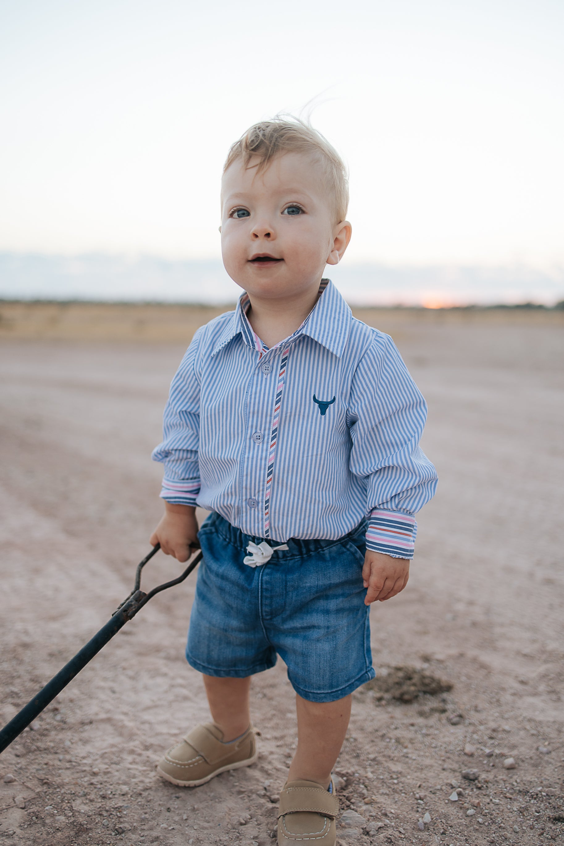 "Rhett" Multi Stripe Blue Long Sleeve Romper-Little Windmill Clothing Co