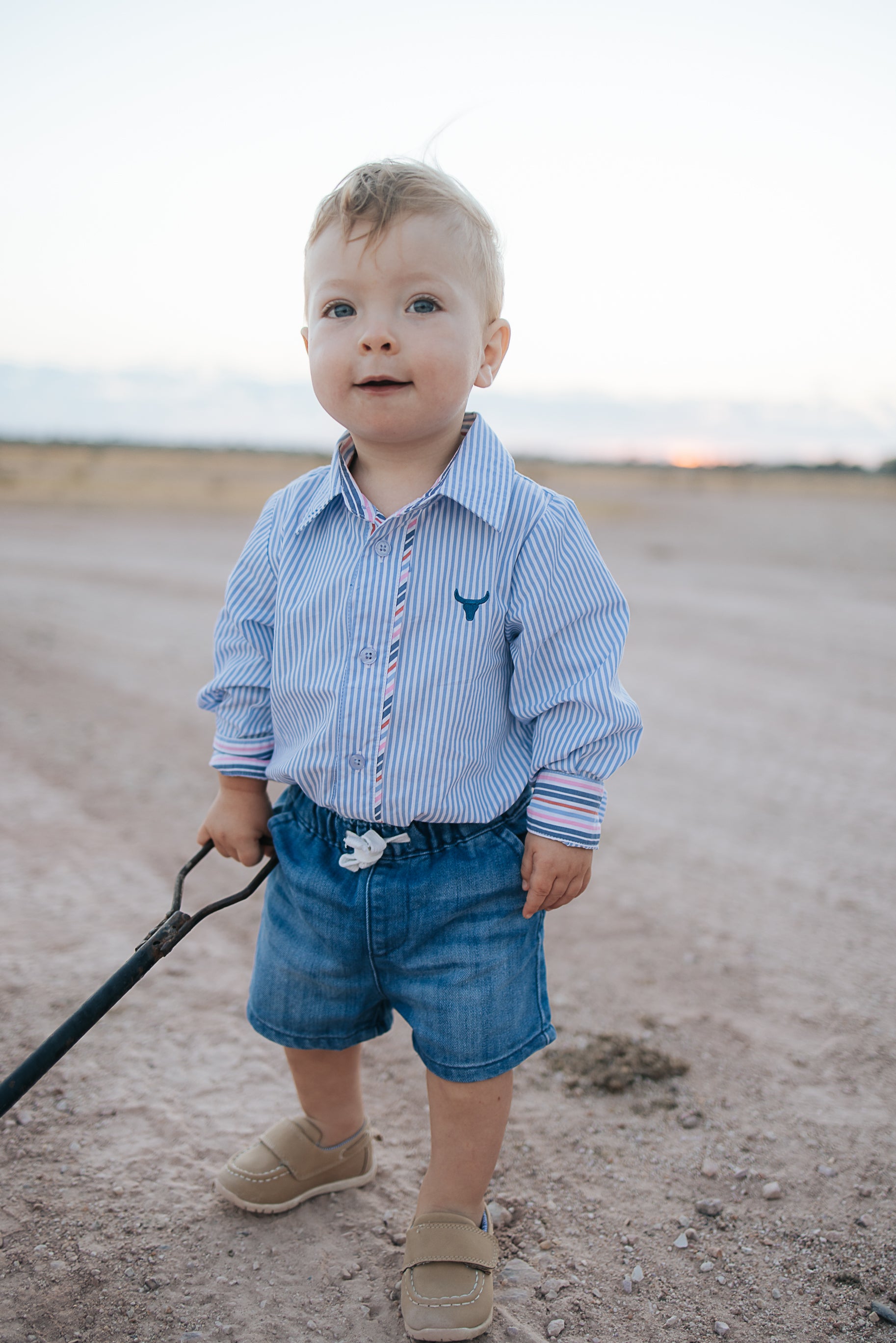 "Rhett" Multi Stripe Blue Long Sleeve Romper-Little Windmill Clothing Co