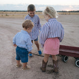 "Rhett" Multi Stripe Blue Long Sleeve Romper-Little Windmill Clothing Co