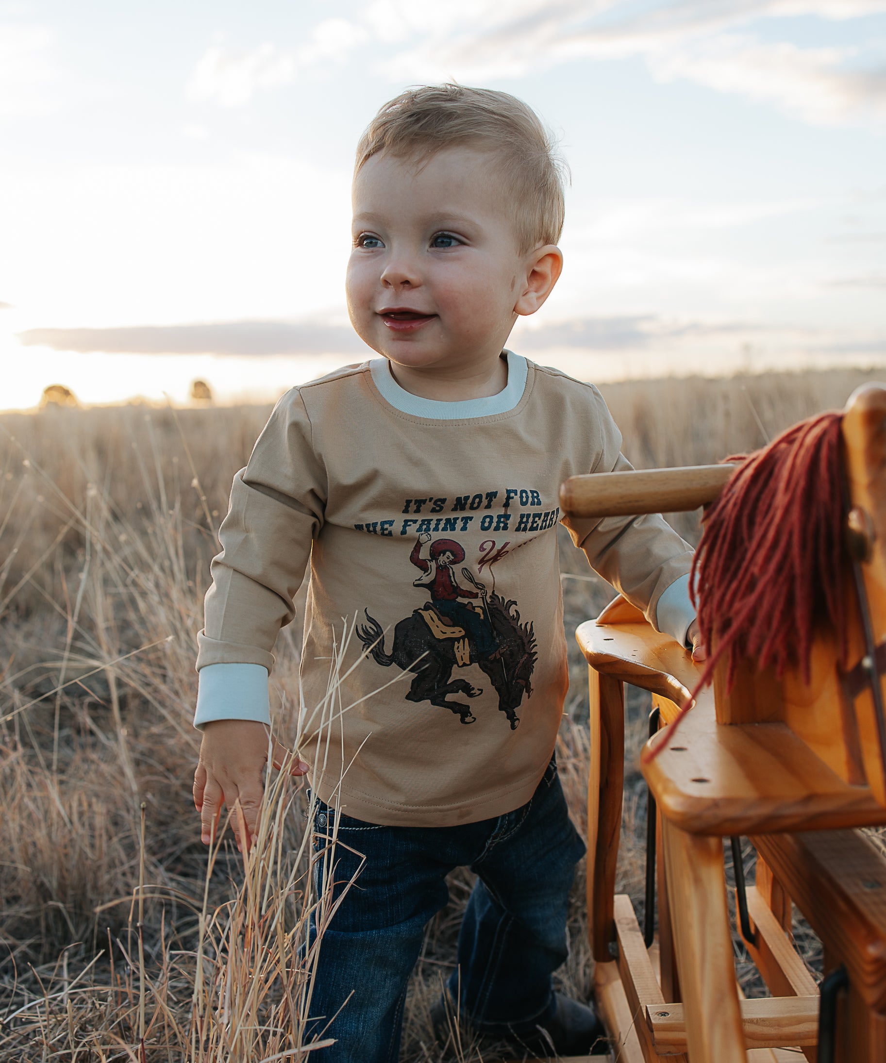 Ride Hard sibling set showing Nash tan long sleeve tee for boys