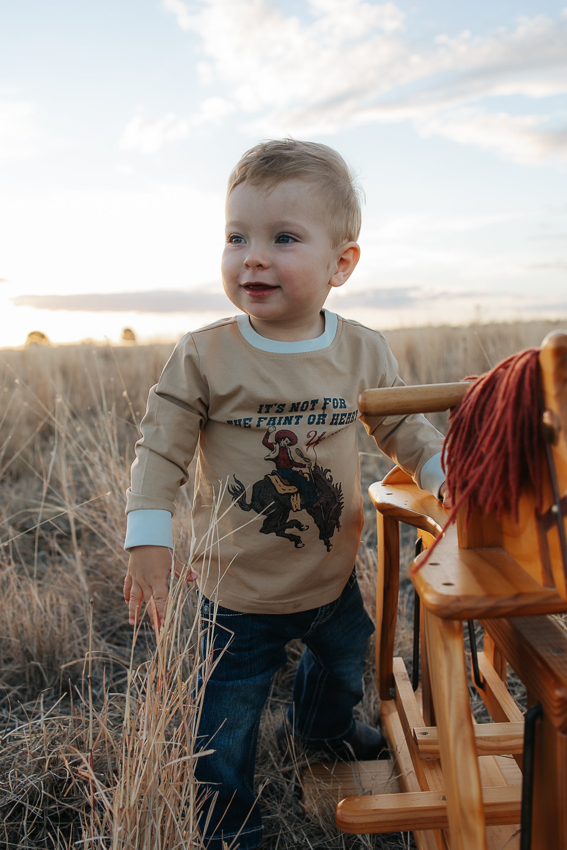 Ride Hard sibling set showing Nash tan long sleeve tee for boys
