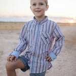 "Ralph" Multi Stripe Blue Long Sleeve Shirt-Little Windmill Clothing Co