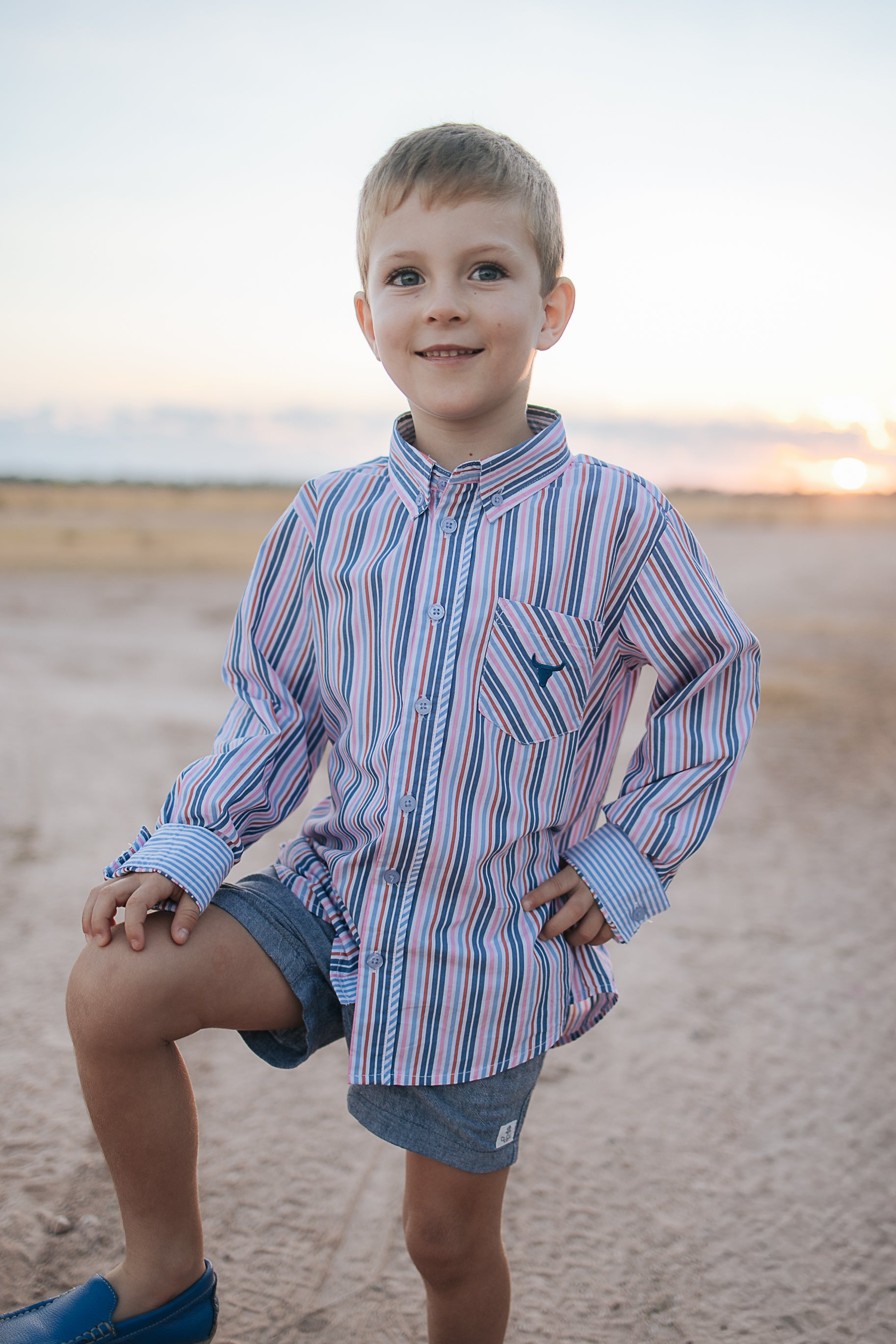 "Ralph" Multi Stripe Blue Long Sleeve Shirt-Little Windmill Clothing Co