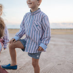 "Ralph" Multi Stripe Blue Long Sleeve Shirt-Little Windmill Clothing Co
