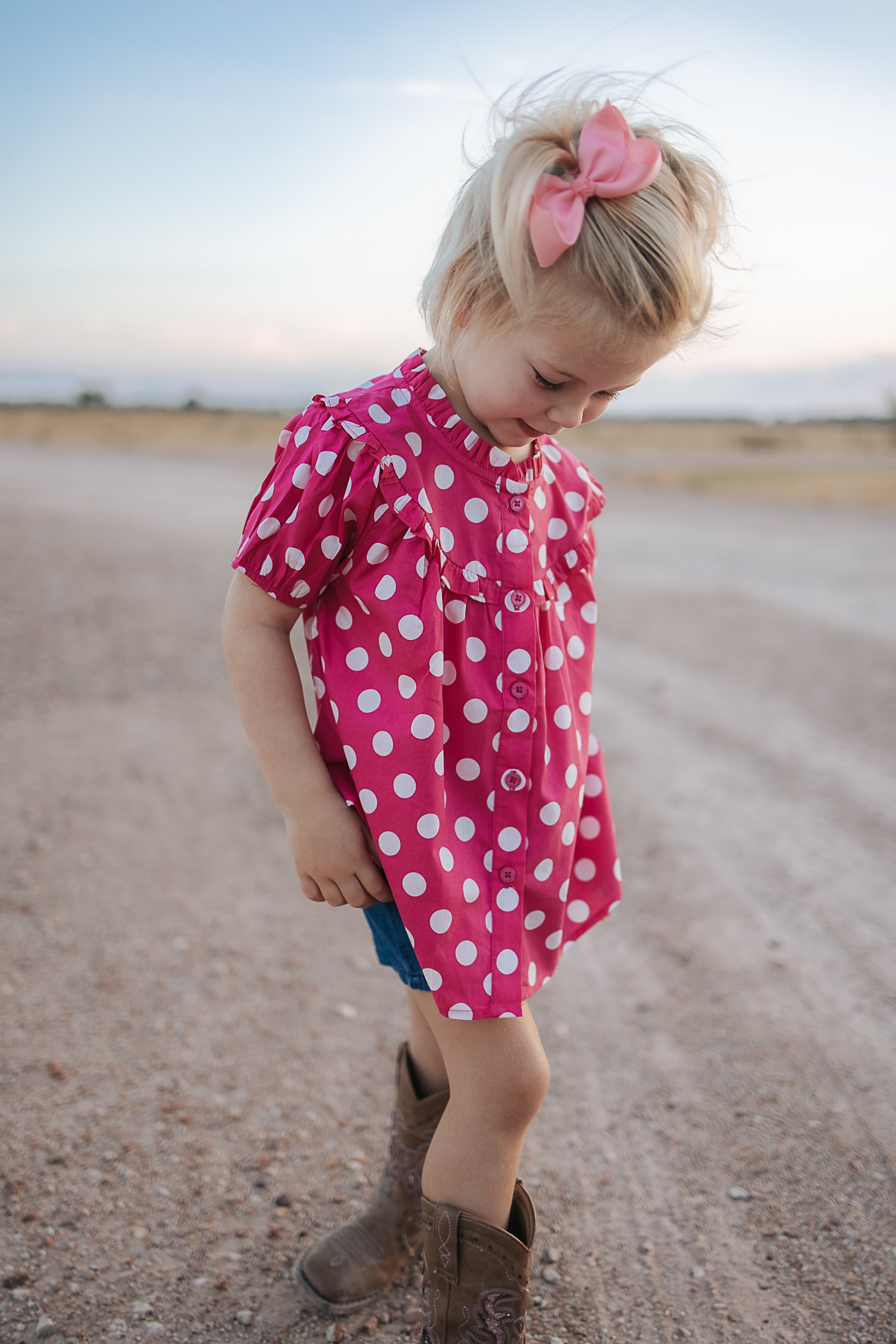 "Kansas" Polkadot Pink Short Sleeve Blouse-Little Windmill Clothing Co