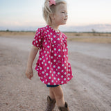 "Kansas" Polkadot Pink Short Sleeve Blouse-Little Windmill Clothing Co