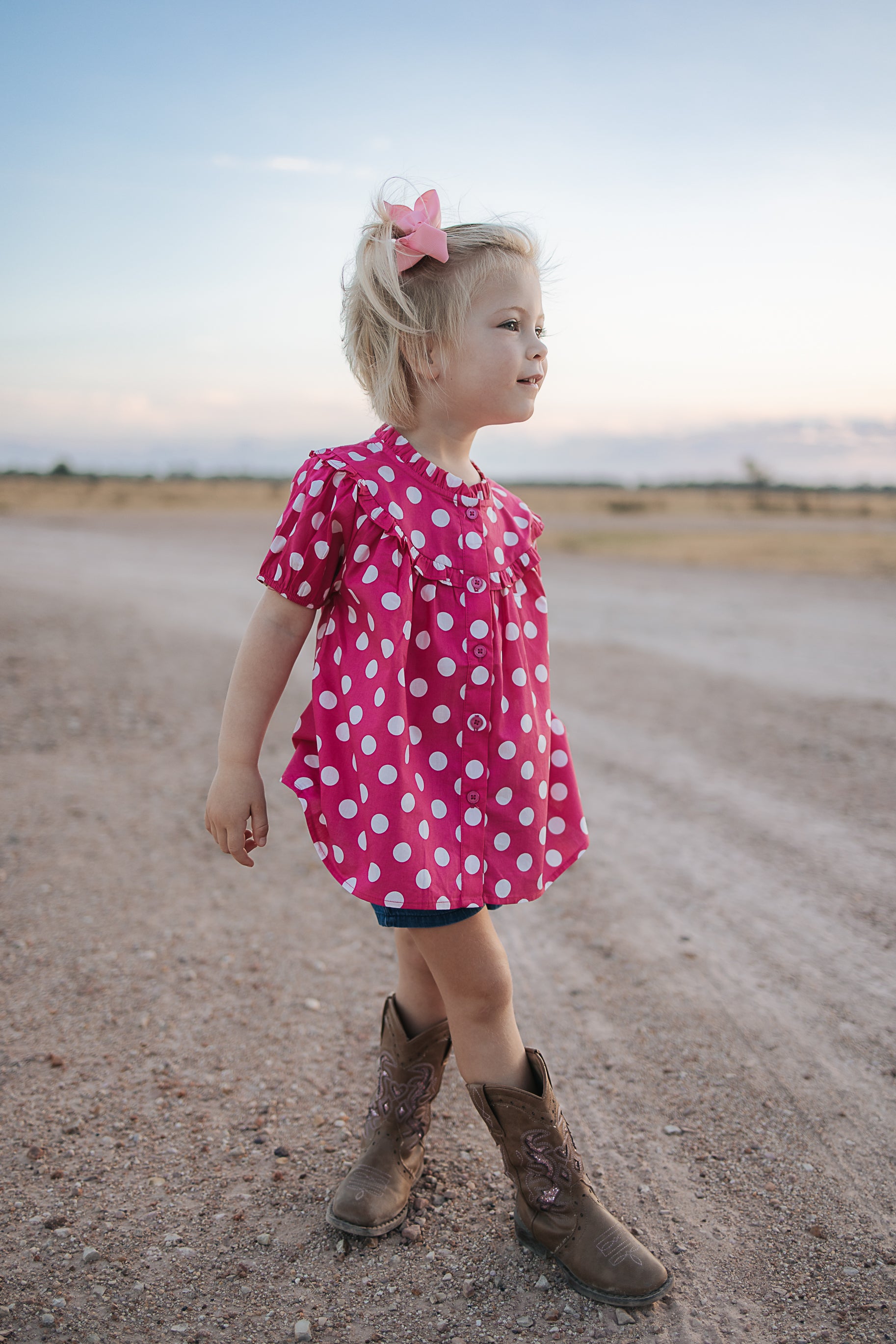 "Kansas" Polkadot Pink Short Sleeve Blouse-Little Windmill Clothing Co
