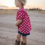 Kansas polkadot pink short sleeve blouse cuff detail showing neat sleeve finish