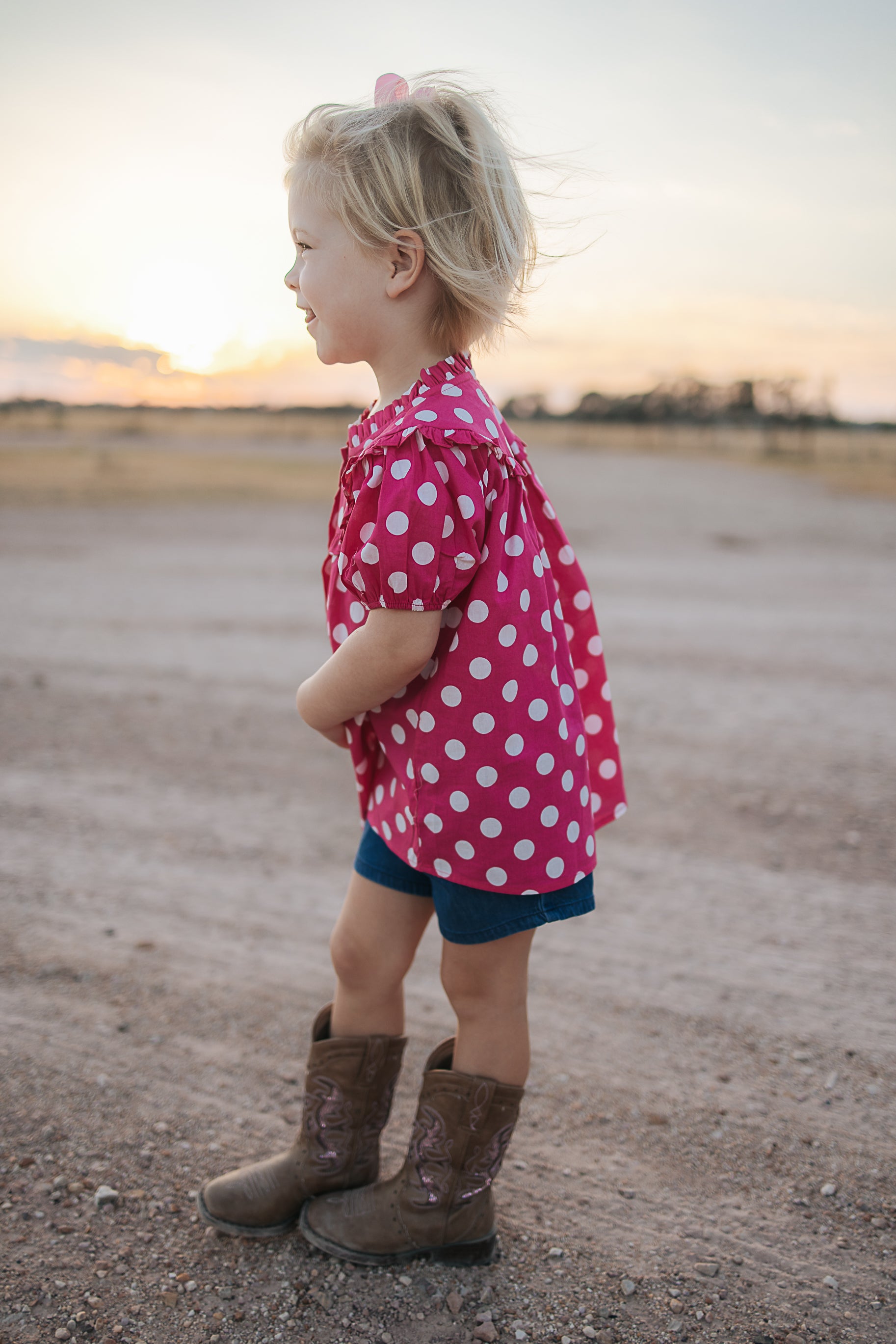 Kansas polkadot pink short sleeve blouse cuff detail showing neat sleeve finish