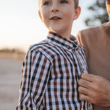 Tuff dust gingham long sleeve shirt worn showing smart country casual men's style in dusty gingham