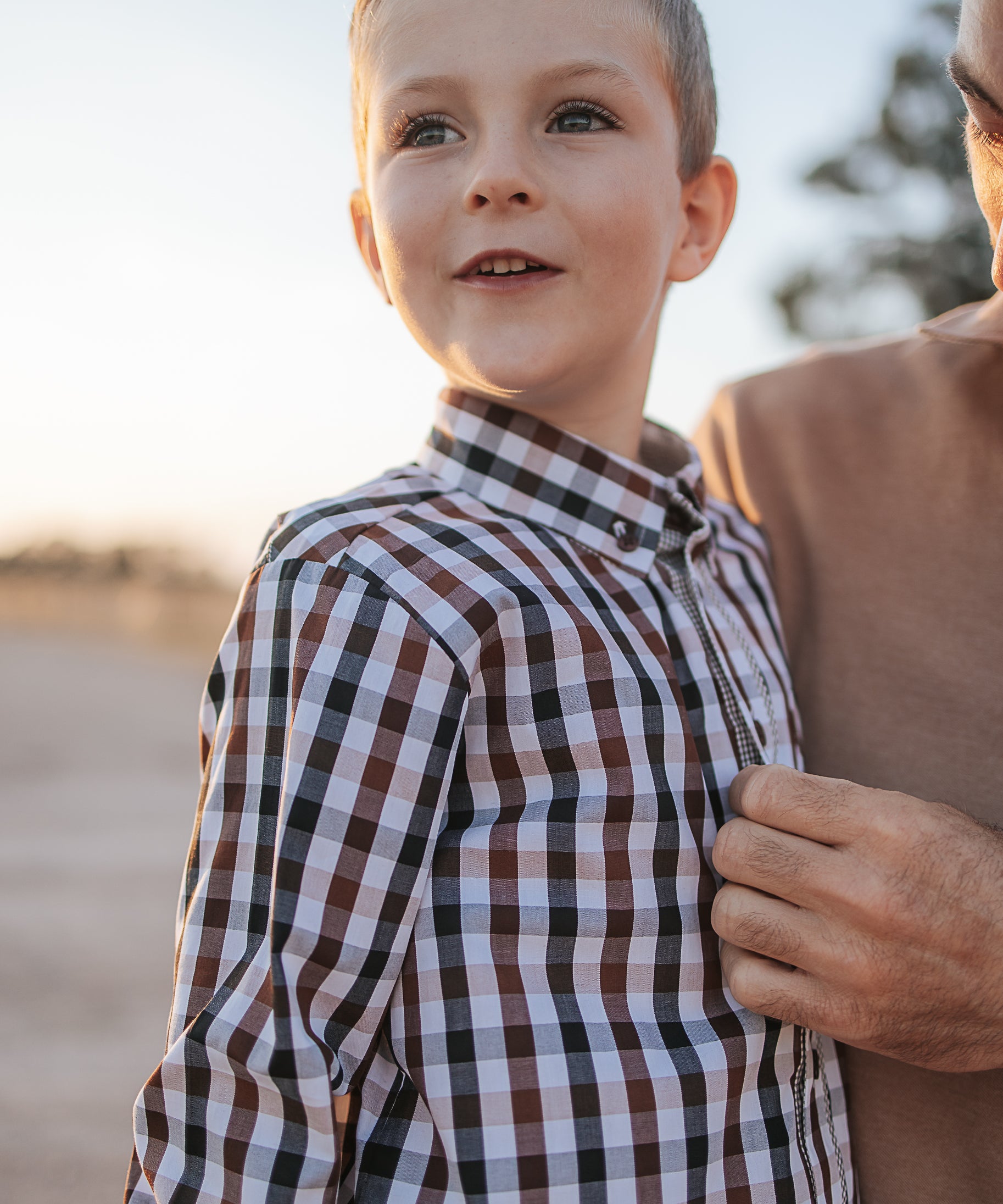 Tuff dust gingham long sleeve shirt worn showing smart country casual men's style in dusty gingham