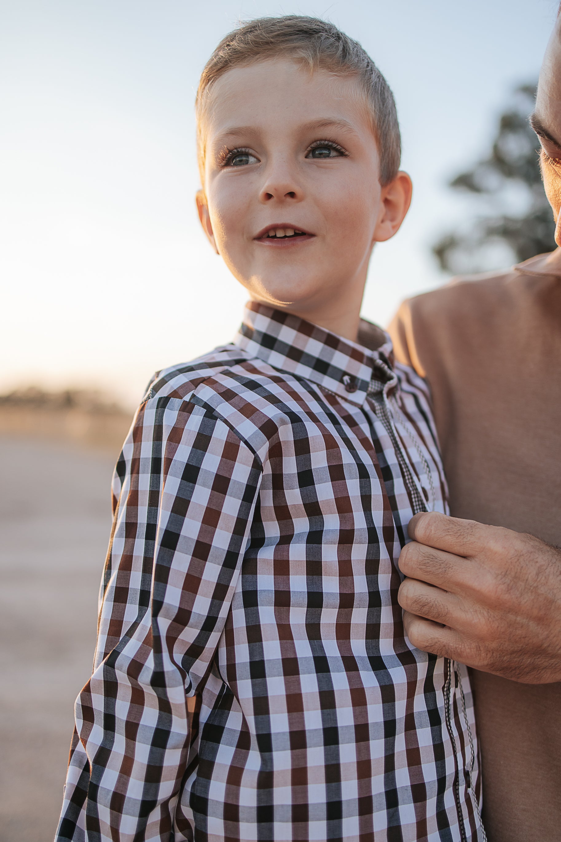 Tuff dust gingham long sleeve shirt worn showing smart country casual men's style in dusty gingham