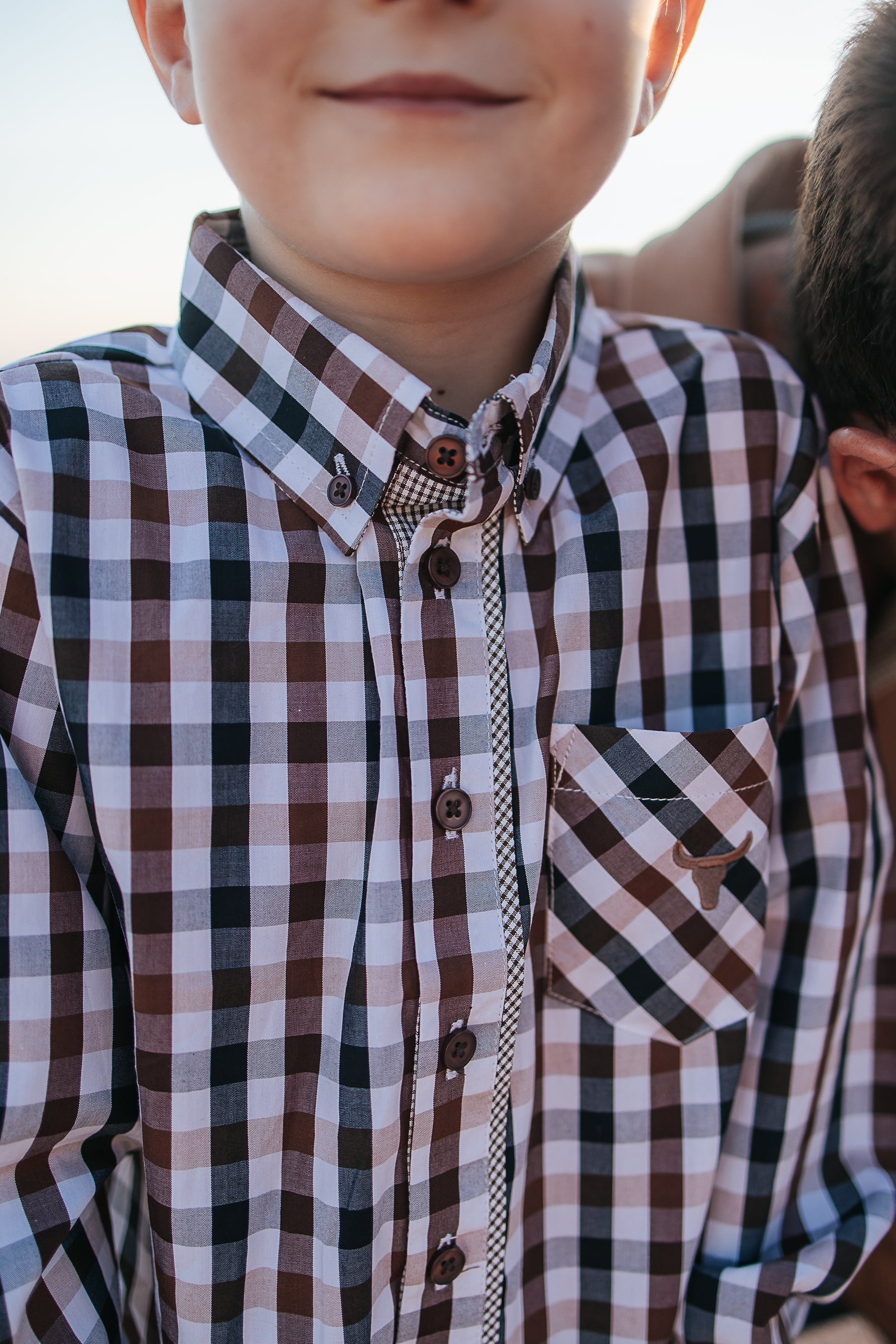 Tuff dust gingham long sleeve shirt front view showing classic dusty gingham men's shirt