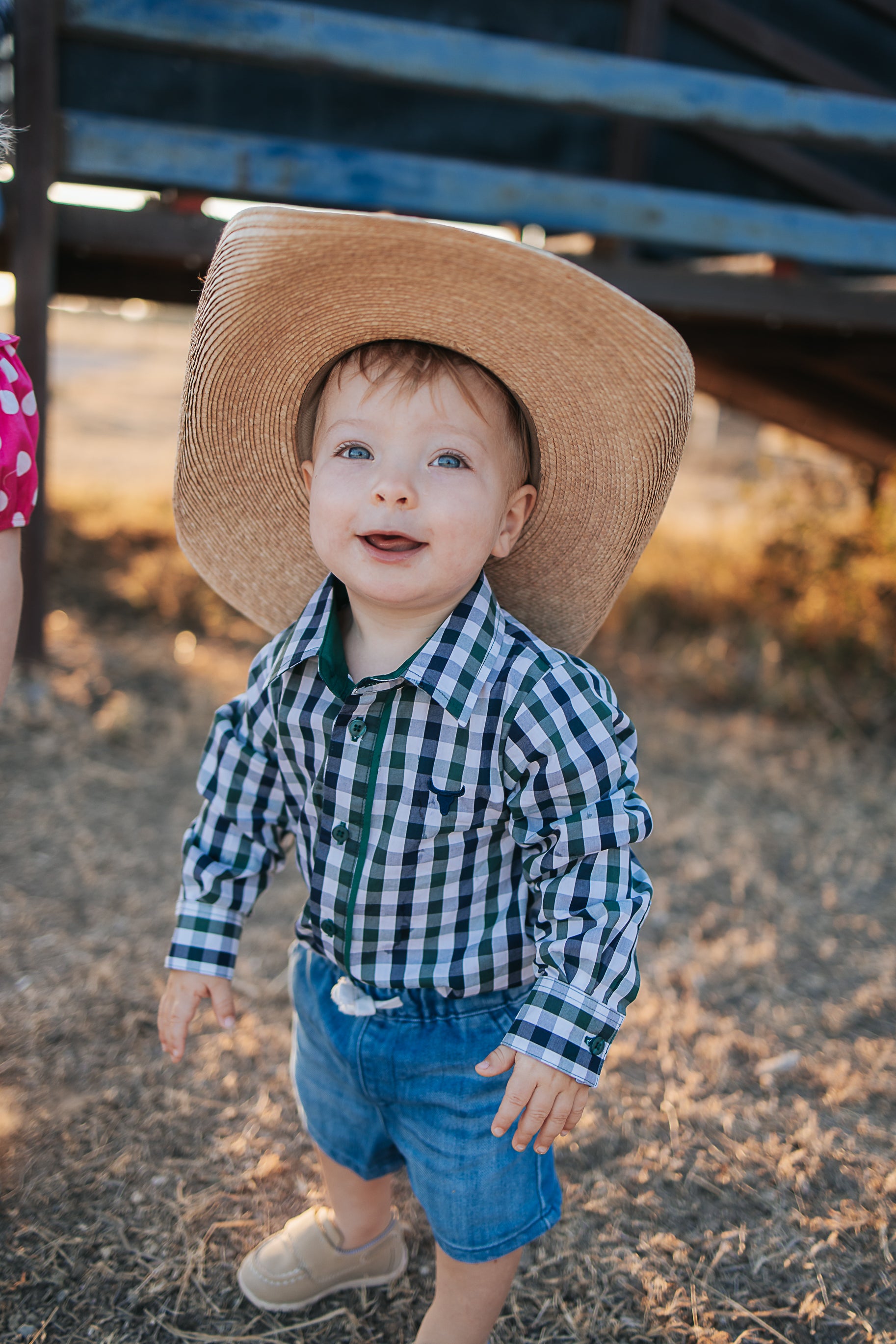 "Cody" Green and Navy Gingham Long Sleeve Romper-Little Windmill Clothing Co