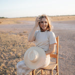 LWCC embroidered ladies tee beige worn showing boutique quality women's country casual style