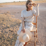 Latte Luci ladies linen pants leg detail showing wide-leg cut and quality linen drape