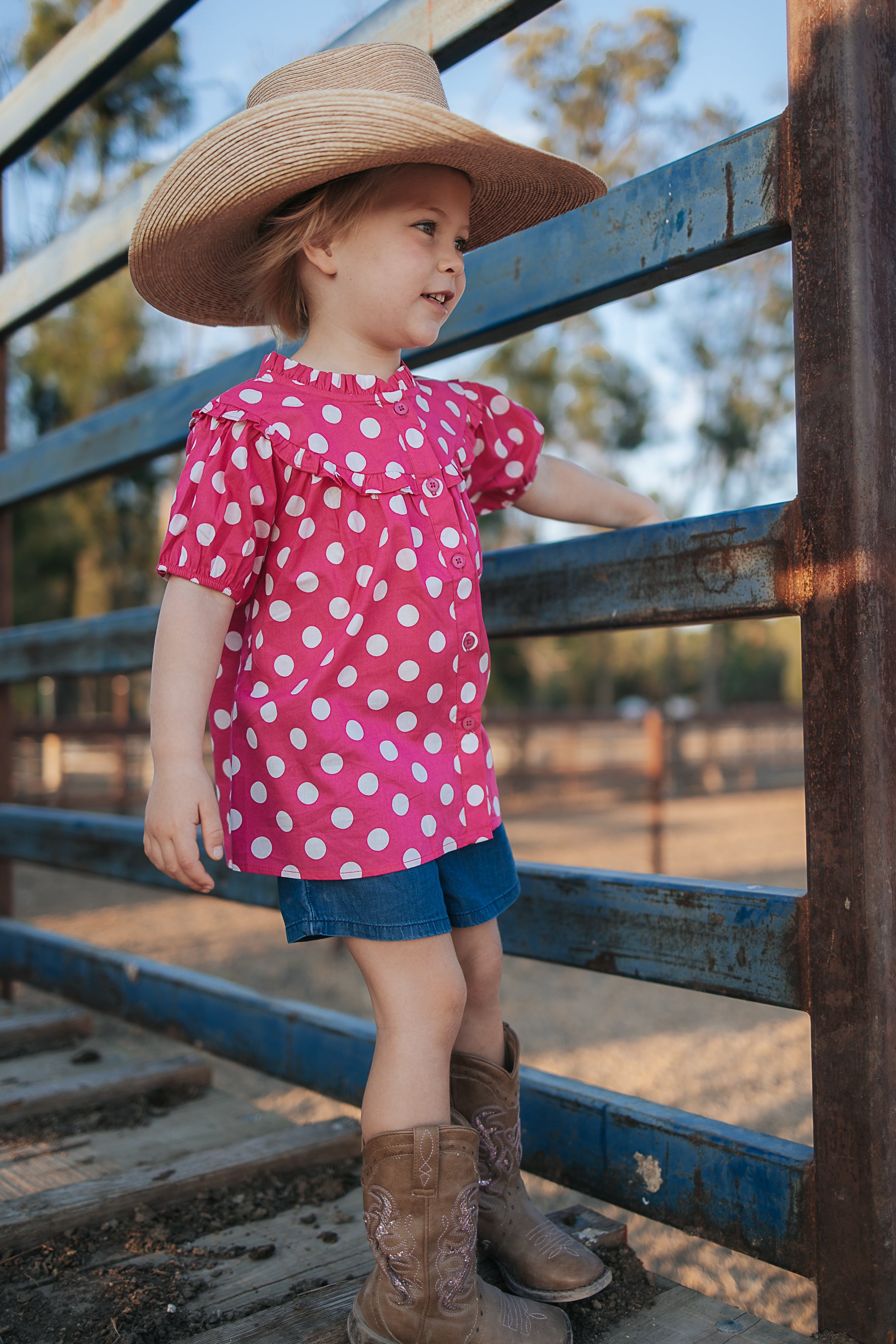 "Kansas" Polkadot Pink Short Sleeve Blouse-Little Windmill Clothing Co
