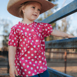 "Kansas" Polkadot Pink Short Sleeve Blouse-Little Windmill Clothing Co