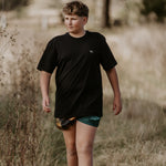 Moss green footy shorts waistband detail close-up showing quality elastic and drawstring