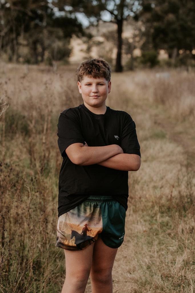 Moss Green River Mens Footy Shorts-Little Windmill Clothing Co