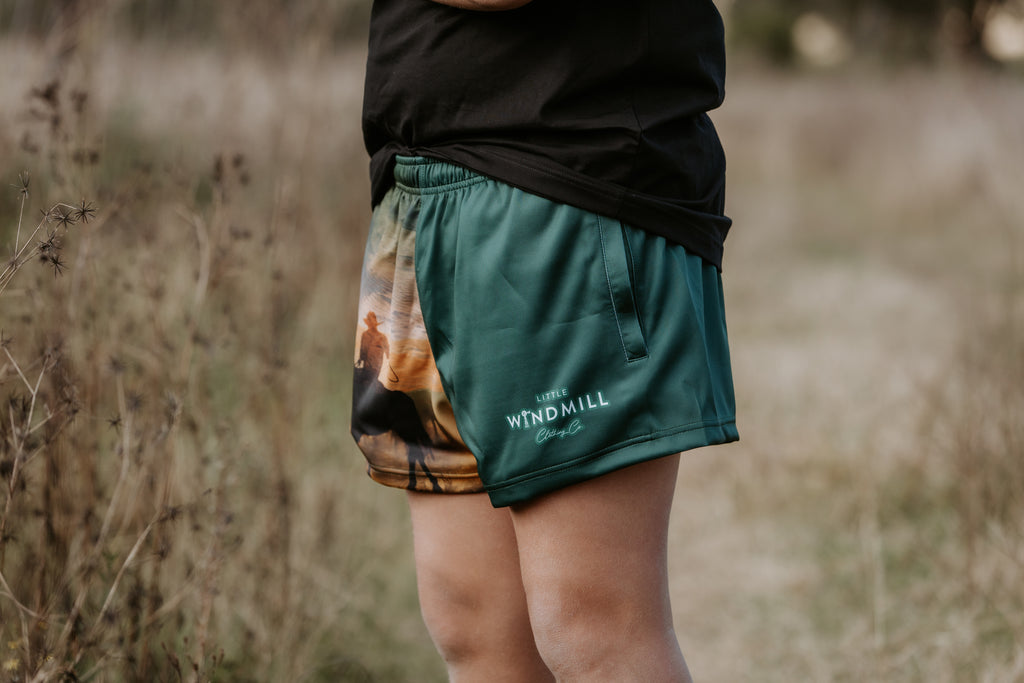 Moss Green River Mens Footy Shorts-Little Windmill Clothing Co