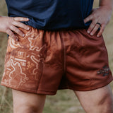Dust scene bull footy shorts side view showing comfortable relaxed fit