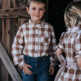 "Robert" Boys Brown Gingham Western Shirt