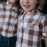 "Miss Mae” Brown Gingham Girl's Dress