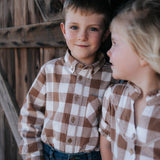 "Robert" Boys Brown Gingham Western Shirt
