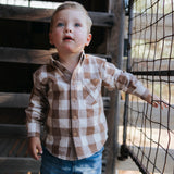 "Robert" Boys Brown Gingham Western Shirt