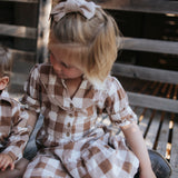 "Miss Mae” Brown Gingham Girl's Dress