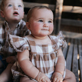 "Mae Baby" Gingham Flutter Romper
