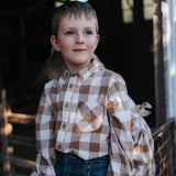 "Robert" Boys Brown Gingham Western Shirt