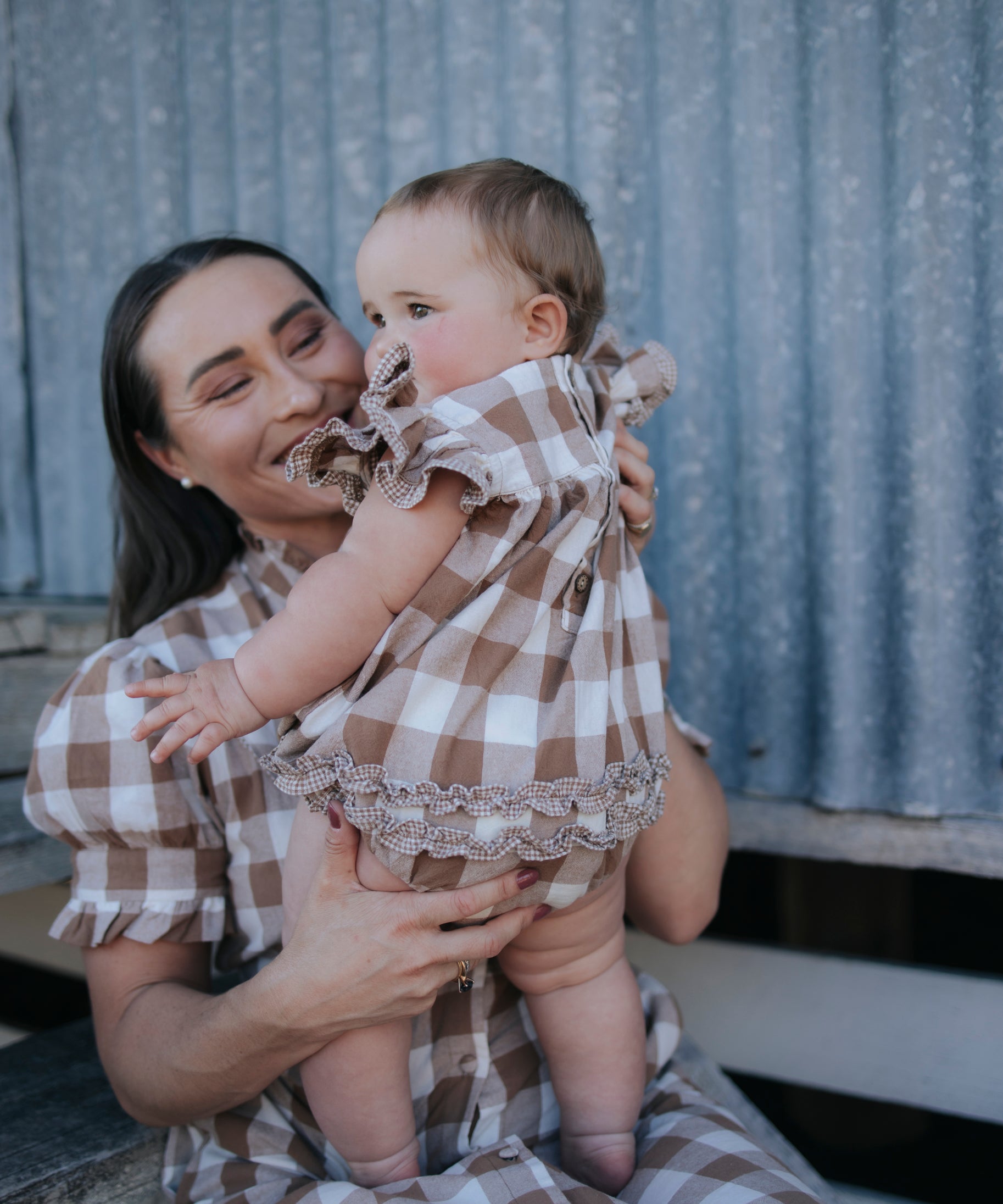 "Mae Baby" Gingham Flutter Romper