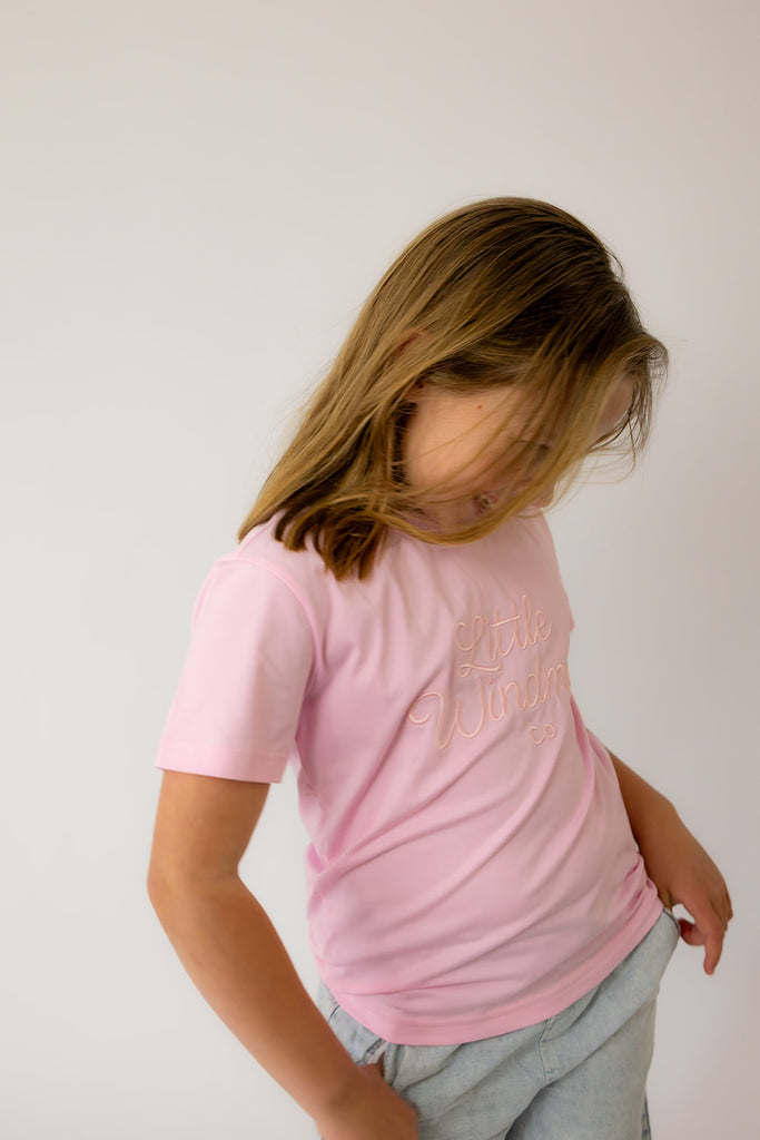 LIMITED EDITION Embroidered Tee - Kids - SOFT PINK-Little Windmill Clothing Co