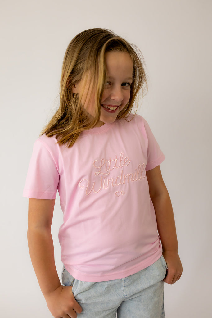 LIMITED EDITION Embroidered Tee - Kids - SOFT PINK-Little Windmill Clothing Co