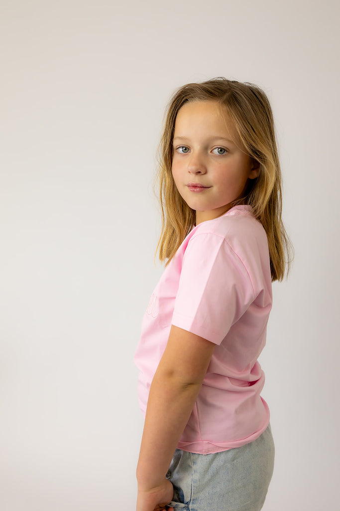 LIMITED EDITION Embroidered Tee - Kids - SOFT PINK-Little Windmill Clothing Co