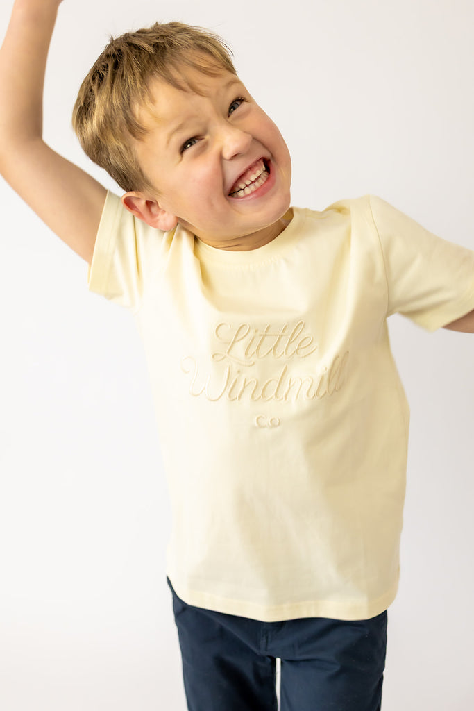 LIMITED EDITION Embroidered Tee - Kids - CREAM-Little Windmill Clothing Co