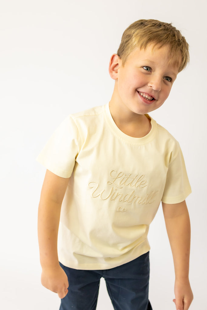LIMITED EDITION Embroidered Tee - Kids - CREAM-Little Windmill Clothing Co