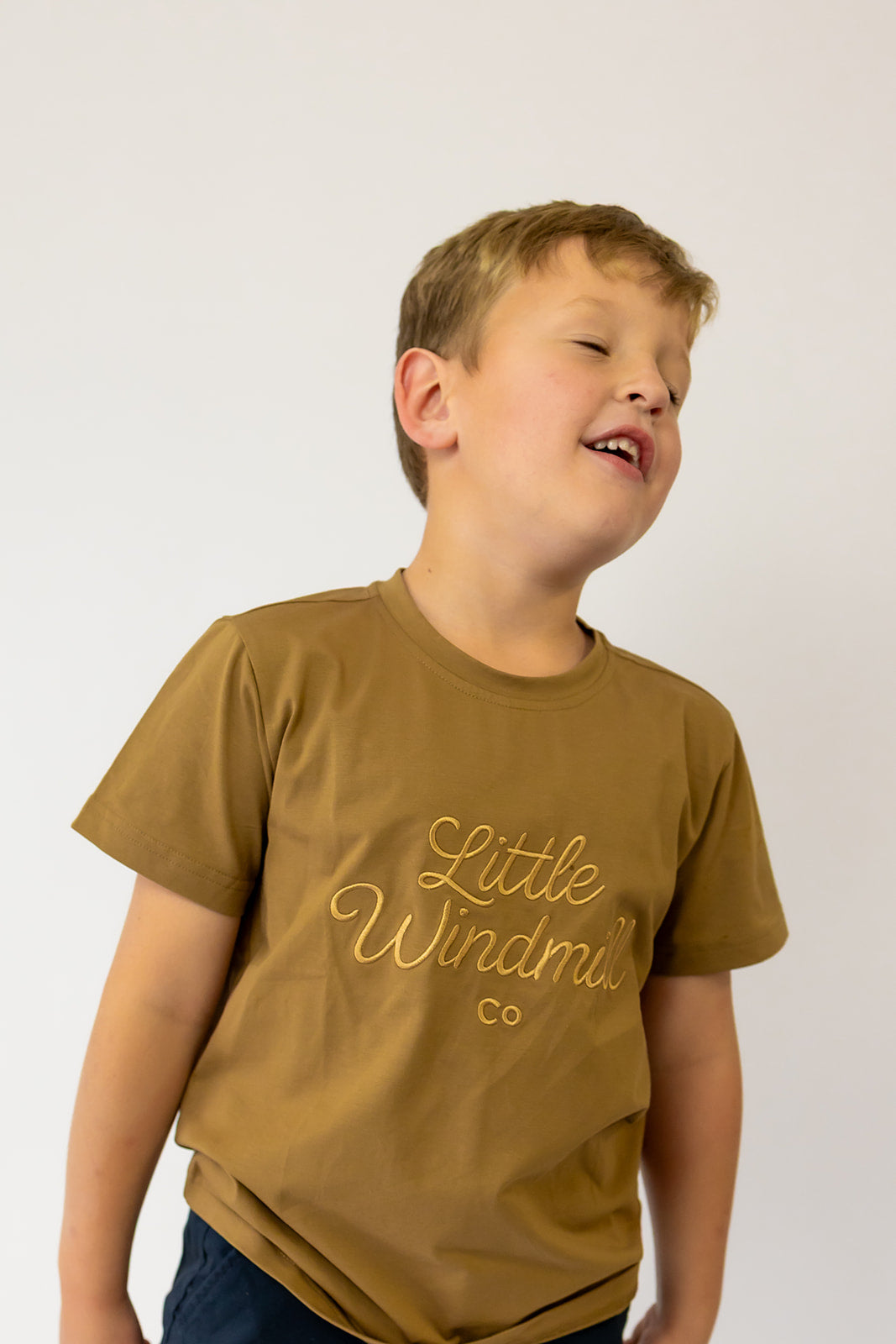 LIMITED EDITION Embroidered Tee - Kids - DUST BROWN-Little Windmill Clothing Co