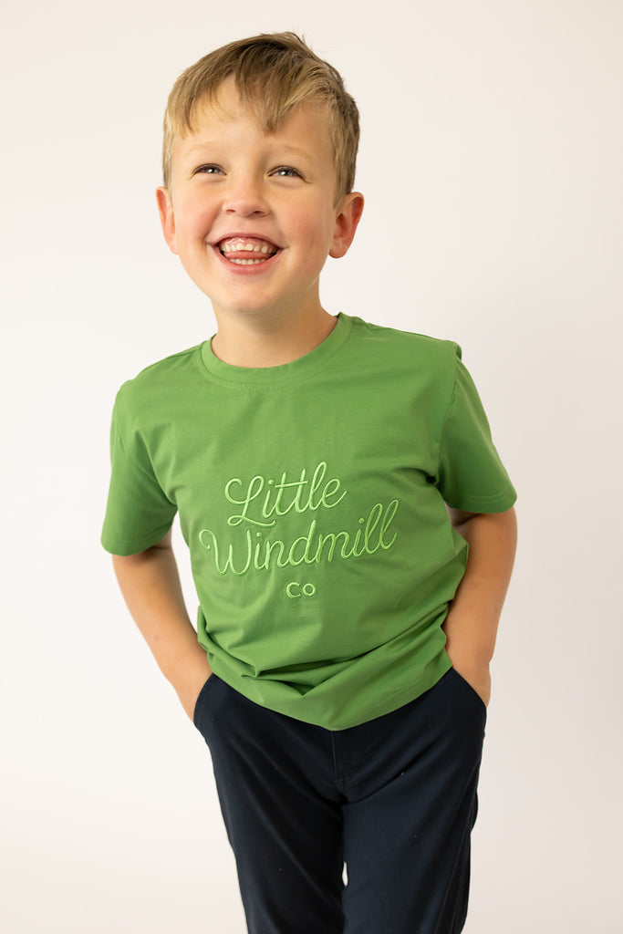 LIMITED EDITION Embroidered Tee - Kids - MOSS GREEN-Little Windmill Clothing Co