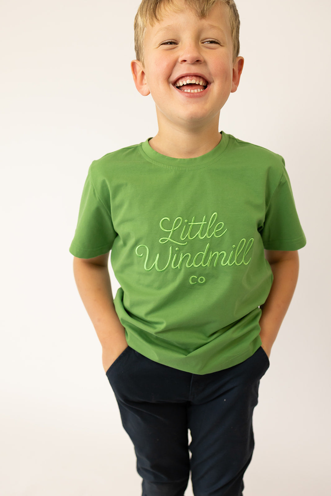 LIMITED EDITION Embroidered Tee - Kids - MOSS GREEN-Little Windmill Clothing Co