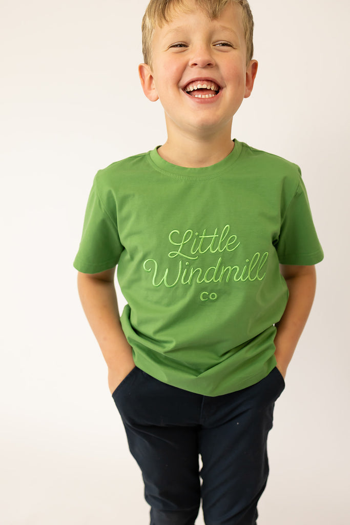 LIMITED EDITION Embroidered Tee - Kids - MOSS GREEN-Little Windmill Clothing Co