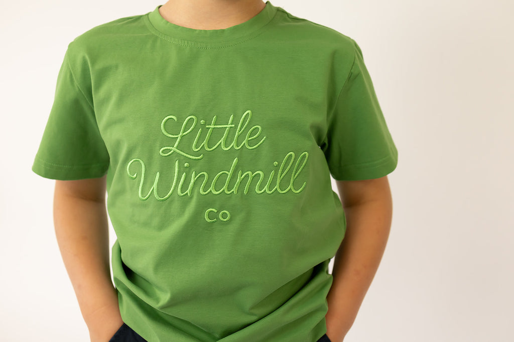 LIMITED EDITION Embroidered Tee - Kids - MOSS GREEN-Little Windmill Clothing Co
