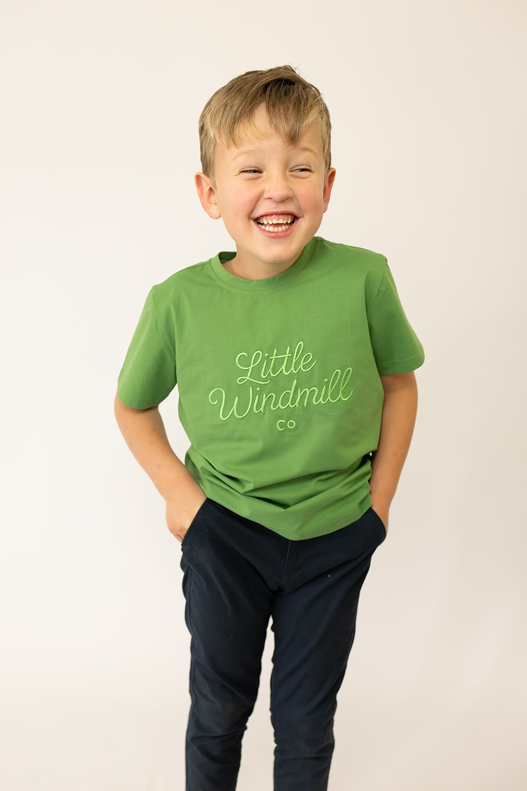 LIMITED EDITION Embroidered Tee - Kids - MOSS GREEN-Little Windmill Clothing Co