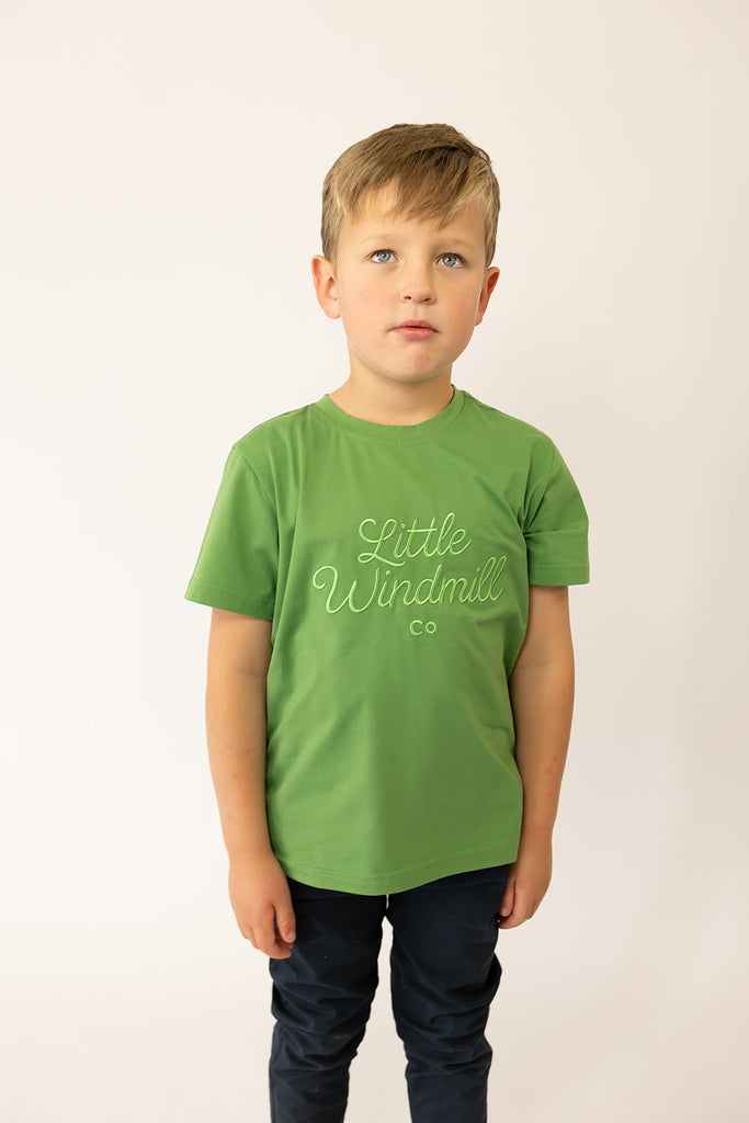 LIMITED EDITION Embroidered Tee - Kids - MOSS GREEN-Little Windmill Clothing Co