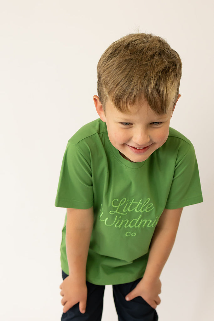 LIMITED EDITION Embroidered Tee - Kids - MOSS GREEN-Little Windmill Clothing Co