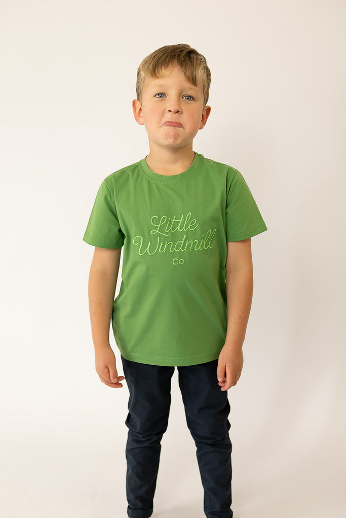 LIMITED EDITION Embroidered Tee - Kids - MOSS GREEN-Little Windmill Clothing Co