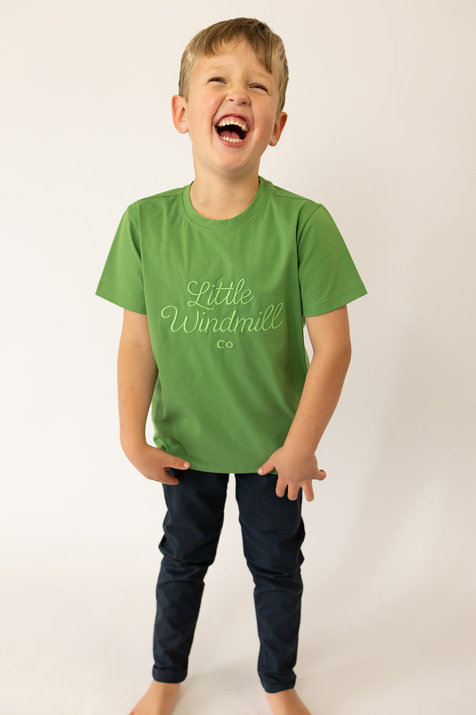 LIMITED EDITION Embroidered Tee - Kids - MOSS GREEN-Little Windmill Clothing Co