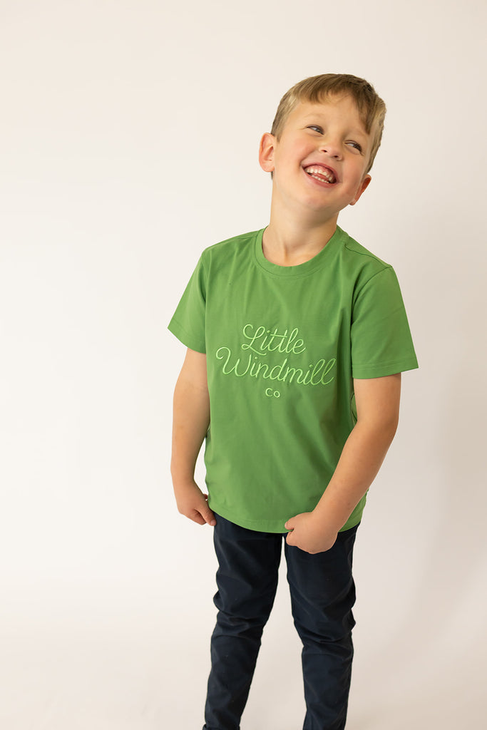 LIMITED EDITION Embroidered Tee - Kids - MOSS GREEN-Little Windmill Clothing Co
